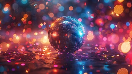 Disco Ball in a Colorful, Glittery Environment Generative AI