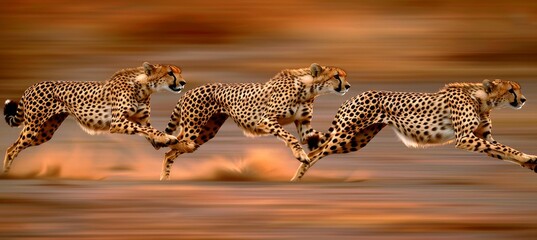 Graceful agile cheetahs racing across the savannah at the edge of the dense jungle
