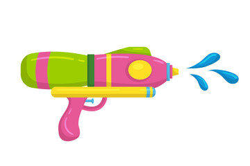 Vector plastic children's toy water gun icon isolated on white background. Multi-colored cartoon illustration