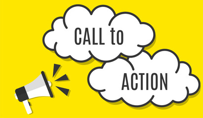 Vector banner. Megaphone with call to action speech bubble. Loudspeaker. Banner for business, marketing. Banner design vector illustration.
