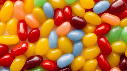 Colorful Jelly Belly on solid background.
