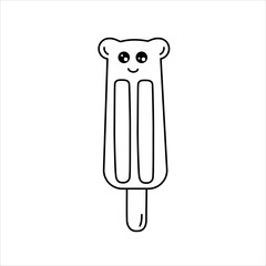 Vector line illustration of an ice cream popsicle with ears.