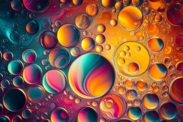 burbujas de aceite flotando en el agua. colores vibrantes - obrazy, fototapety, plakaty