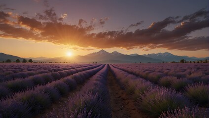 lavender fields with high mountains in the background