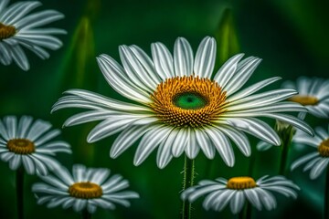 Close-up of delicate daisies with charming green eyes, A close up of a flower