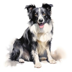 Border collie dog. Border collie clipart. Watercolor illustration. Generative AI. Detailed illustration.