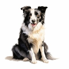 Fototapeta premium Border collie dog. Border collie clipart. Watercolor illustration. Generative AI. Detailed illustration.