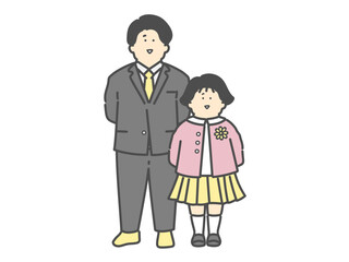 フォーマルな服装のパパと子供のイラスト（入園式　卒園式　入学式　卒業式）