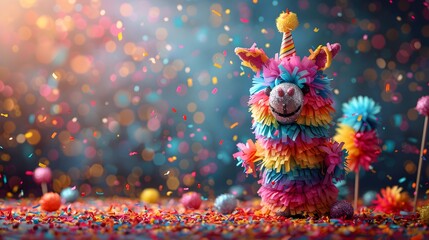 birthday background featuring a vibrant pinata bursting with candy and treats, surrounded by laughter and excitement, creating unforgettable memories in stunning 16k full ultra HD.