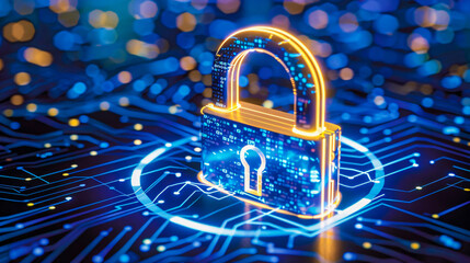 Digital security concept, cyber protection and technology safety with padlock symbol