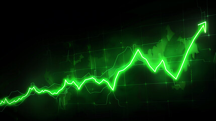 Rising Stock Market Trend on a Digital Display
. A bright green stock market graph on a digital screen shows a positive growth trend, representing financial success and investment strategy.
