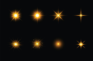 Vector collection of  realistic golden shiny light effect