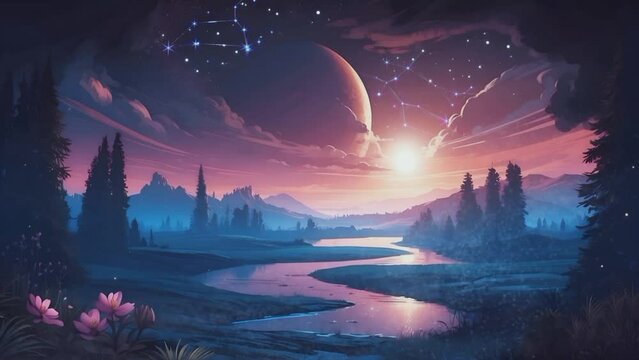 Mesmerizing Celestial and Natural Views. Seamless looping 4k time-lapse virtual video animation background