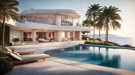 Fototapeta premium Luxury villa by the sea with pool in garden