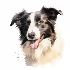 Fototapeta premium Border collie dog. Border collie clipart. Watercolor illustration. Generative AI. Detailed illustration.