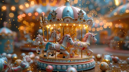Foto op Canvas birthday setting with a colorful carousel spinning merrily in the background, adding a touch of magic and nostalgia to the celebration, in cinematic 16k high resolution. © Ghouri