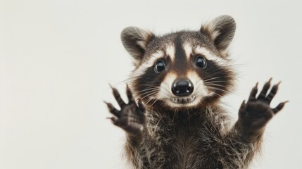  raccoon in a moment of surprise, showcasing its emotions vividly against a clean, white background. - obrazy, fototapety, plakaty