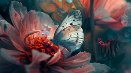 Delicate butterfly resting on a vibrant flower.