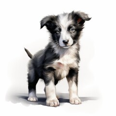 Border collie. Border collie dog. Puppy clipart. Watercolor illustration. Generative AI. Detailed illustration.