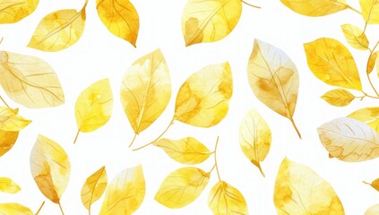 Golden Autumn Symphony: Watercolor Yellow Leaves in Seamless Harmony Generative AI.