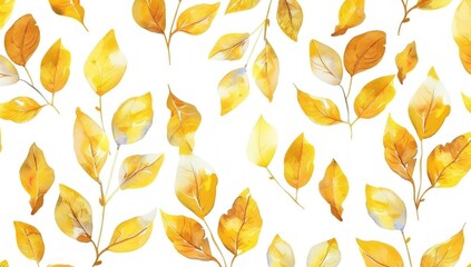 Golden Autumn Symphony: Watercolor Yellow Leaves in Seamless Harmony Generative AI.