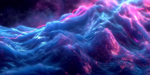 Cosmic inspired digital art depicting tumultuous electric waves under a starry night sky