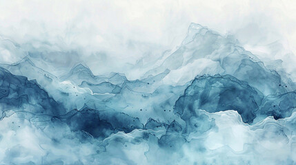 Watercolor drawing of waves and clouds. Abstract watercolor background.