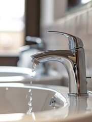 modern faucet set against the backdrop of a light and immaculately clean bathroom