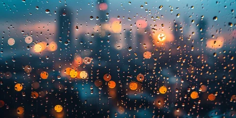 Foto op Plexiglas Urban Rainfall A Cityscape Viewed Through Raindrops Generative AI © Riya