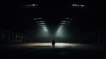 empty dark warehouse - obrazy, fototapety, plakaty