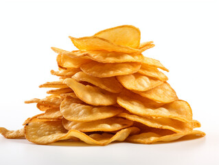 stack fried snack prepared chips, white background сreated with Generative Ai