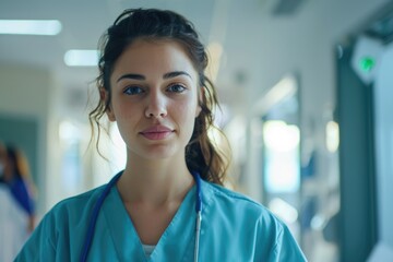 Obraz premium Young nurse using modern medical equipment.