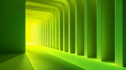 Illustration of green room with elegant arches and stunning architectural details and contemporary minimalist design.