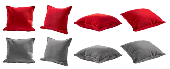 Küchenrückwand glas motiv  2 Collection set of red maroon grey gray blank cushion pillow cover, front side lying view on transparent cutout, PNG file. Many angle. Mockup template for design © Sandra Chia
