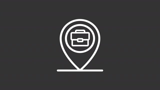 Place of work white line animation. Workplace animated icon. Geo sign showing up. Gps location, technology. Isolated illustration on dark background. Transition alpha video. Motion graphic