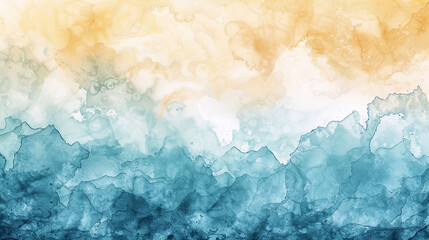 Watercolor drawing of waves and clouds of yellow and blue colors. Abstract watercolor background.