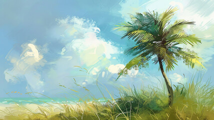 Elegant palm tree swaying gently in a tropical breeze.