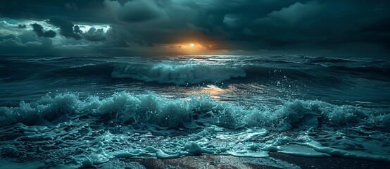 The Ocean's Twilight A Serene Sunset Scene Generative AI