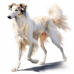 Borzoi dog. Russian hunting sighthound dog clipart. Watercolor illustration. Generative AI. Detailed illustration.