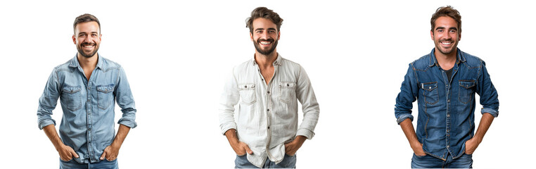 happiness and people concept - smiling man with hands in pockets