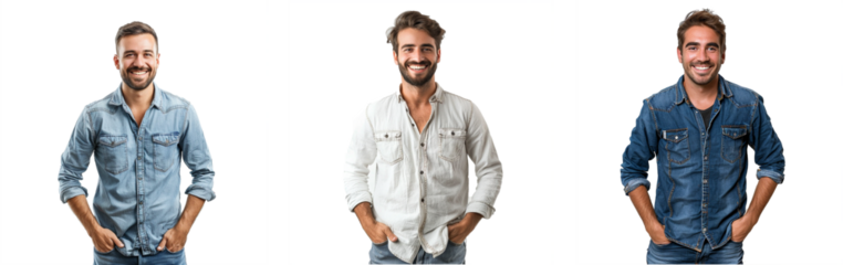 happiness and people concept - smiling man with hands in pockets