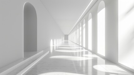 White clean empty architecture interior space room, hall. Contemporary minimalistic interior design. 3d rendering