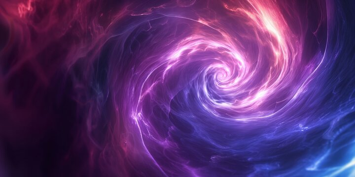 An abstract digital artwork with a dynamic swirl of purple and blue suggesting cosmic energy and movement