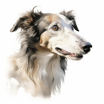 recommend clip art: Borzoi dog. Russian hunting sighthound dog clipart. Watercolor illustration. Generative AI. Detailed illustration.