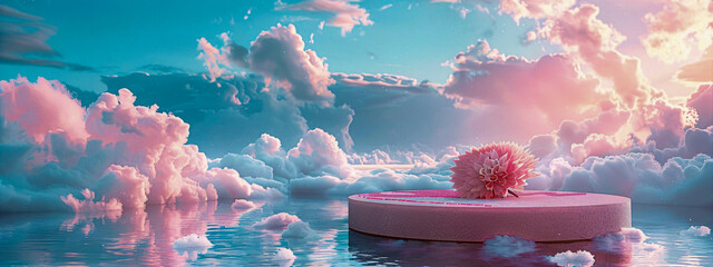 Dreamy sunset, colorful clouds in surreal sky fantasy