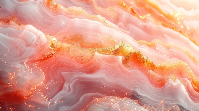 "Peach and gold hues blend in delicate liquid marble background."