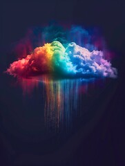 Dark cloud with rainbow rain, saturated hues, front view, dynamic digital art , isolated background - obrazy, fototapety, plakaty