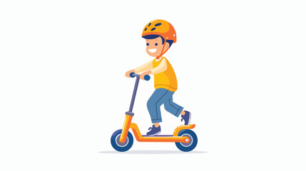 Boy riding gyro scooter and keeping his hands in pocke