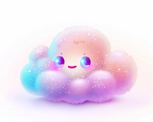 Fluffy kawaii cloud with sparkles, serene colors, macro angle, cute digital art , isolated background