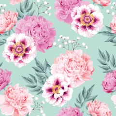 Fotobehang Pink and white peonies seamless background © olga_igorevna